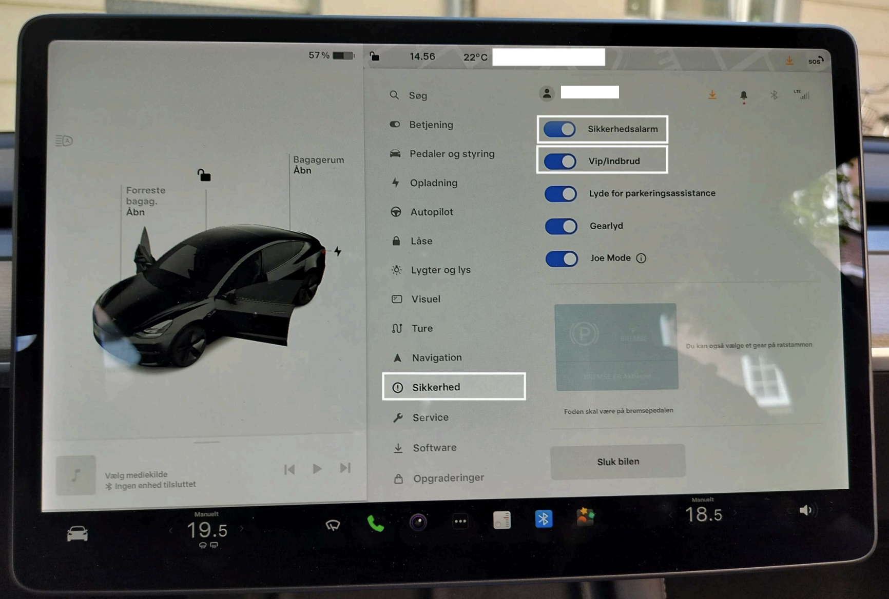 Tesla in car settings Tesla in car settings